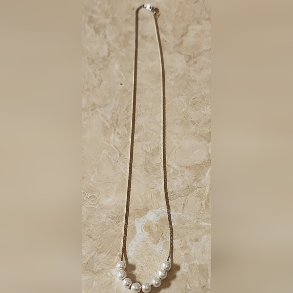 Faux Pearl Silver Chained Necklace - Picture 3 of 4